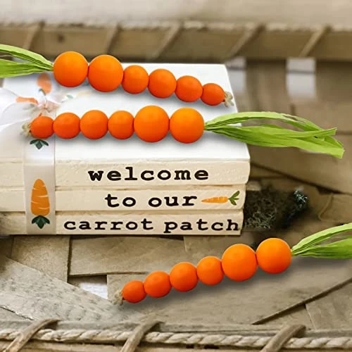Beaded Carrot Spring Wood Tiered Tray Decorations Easter Beaded Garland Farmhouse Home Decors, 3 PCS 3 Beaded Carrot Spring Wood Tiered Tray Decorations Easter Beaded Garland Farmhouse Home Decors, 3 PCS - Image 3