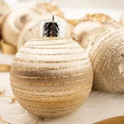 12PCS Silk Christmas Ball Ornaments, Satin Christmas Tree Luxury Vintage Hanging Ornaments, Chrisma Home Decorations For Xmas Tree, Wreath Garland Decor, Wedding (Champagne)