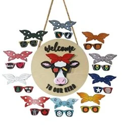 GENERIC 10PCS Interchangeable Door Hanger Cow Puppy Eye-Catching Front Door Hanging Decoration, Farmhouse Door Hanging For Easter Valentine's Day Welcome Decoration Home Decoration Replaceable Door Plate (B)