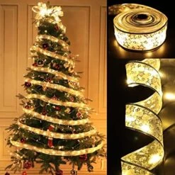 TURNMEON [ Extra Long ] 50 Ft 150 LED Ribbon Christmas Tree Lights Decoration, Adapter Powered Double Layer Copper Wire Fairy String Lights Christmas Tree Decorations Home Indoor New Year -Department 56 Shop 51ttojSYsLL. AC