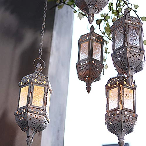 GKanMore 2Pcs Hanging Candle Lantern Retro Moroccan Candle Holder Hollow Metal Glass Candle Holder Lantern With 15.7" Hanging Chain For Home Patio Christmas Decorations (Bronze, Pack Of 2) 5 GKanMore 2Pcs Hanging Candle Lantern Retro Moroccan Candle Holder Hollow Metal Glass Candle Holder Lantern With 15.7" Hanging Chain For Home Patio Christmas Decorations (Bronze, Pack Of 2) - Image 5
