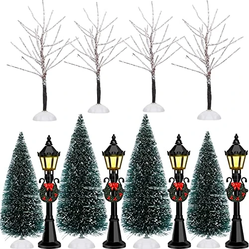 Coume Christmas Tree Snow Covered Branch Village Tree Artificial Christmas Village Displays Tree With Christmas Lamp Post Lantern For Christmas Winter House Holiday Decor (Elegant Style, 12 Pieces) 1 Coume Christmas Tree Snow Covered Branch Village Tree Artificial Christmas Village Displays Tree With Christmas Lamp Post Lantern For Christmas Winter House Holiday Decor (Elegant Style, 12 Pieces)