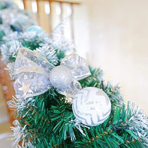 Christmas Garland, Artificial Holiday PE Mixed Garland With Battery Operated 50 LED Lights, Xmas Decoration Flocked Garland With Pine Cones And Timer For Walls Stairs Fireplaces,9Ft Pre-Lit,Blue Ball 4 Christmas Garland, Artificial Holiday PE Mixed Garland With Battery Operated 50 LED Lights, Xmas Decoration Flocked Garland With Pine Cones And Timer For Walls Stairs Fireplaces,9Ft Pre-Lit,Blue Ball - Image 4