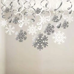 Snowflake Swirls Decoration(30pcs), Konsait Merry Christmas Snowflake Hanging Swirls Garland Foil Ceiling Ornaments For Xmas Winter Wonderland Holiday Party Decor Supplies,Already Assembled