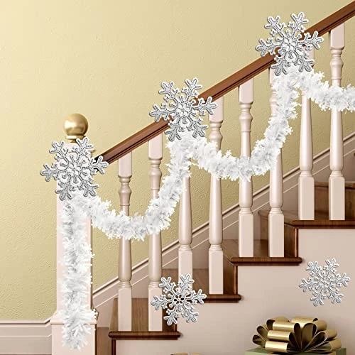 Dingion 50 Ft Christmas Tinsel Garland, White Metallic Twist Garland Artificial Tinsel Garland For Xmas Tree Fireplace Home Wedding Party Christmas Decoration (Snowflake Style) 5 Dingion 50 Ft Christmas Tinsel Garland, White Metallic Twist Garland Artificial Tinsel Garland For Xmas Tree Fireplace Home Wedding Party Christmas Decoration (Snowflake Style) - Image 5