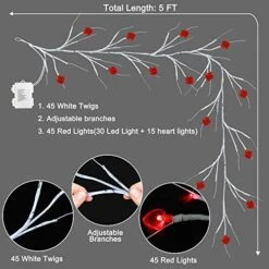 [Timer] Valentines Day Decor Willow Vine With Red Heart Lights, 5FT 45 LED Valentines Day Garland With Light Battery Operated 8 Modes Valentines Day Lights Romantic Decorations For Home Table Wall -Department 56 Shop 51uaRLFLfmL