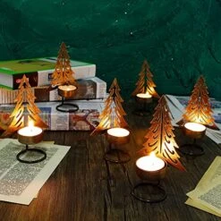Juegoal Set Of 6 Tea Light Candle Holders, Christmas Decorations Metal Xmas Tree Table Candle Holder, Rust-Proof Tabletop Tealight Centerpiece And Display For Holiday Home Mantel Fireplace -Department 56 Shop 51v1k6BDxnL