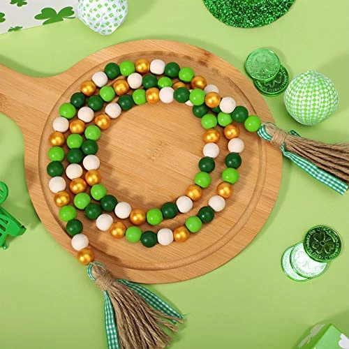 2 Pieces St. Patrick's Day Easter Day Wood Bead Garlands With Tassels 10.8 Ft Farmhouse Rustic Country Wood Bead Boho Bead Garlands For Tiered Tray Decor (Attractive Color) 6 2 Pieces St. Patrick's Day Easter Day Wood Bead Garlands With Tassels 10.8 Ft Farmhouse Rustic Country Wood Bead Boho Bead Garlands For Tiered Tray Decor (Attractive Color) - Image 6