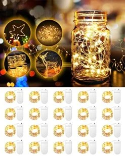20 Pack Fairy Lights Battery Operated 3.3ft 20 LED Mini String Lights Twinkle Lights Copper Wire Firefly Starry Lights For Mason Jars Wedding Party Christmas Centerpiece Table Decorations, Warm White