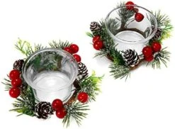 OYATON Christmas Votive Candle Holders With Snowy Pinecone Berry Candle Ring, Decorative Glass Tealight Candle Holder Set Of 2 For Home, Wedding, Living Room And Bedroom Decor(Exclude Candles) -Department 56 Shop 51vbxgbrvAL. AC