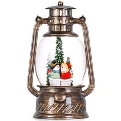 Christmas Snow Globes With Two Cute Snowman, Kikth Snowglobes Christmas Lantern Glitter Lighted For Christmas Decorations And Gift, Bronze