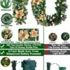[Timer & 8 Flash Mode] 9 Ft Prelit Champagne Gold Christmas Garland Decor 100 Lights Battery Operated 300 Snowy Flocked Pine 7 Flower 27 Xmas Ball Christmas Decoration Mantle Fireplace Home Indoor -Department 56 Shop 51vw2MuF63L