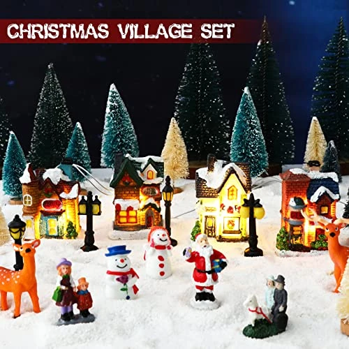 31 Pcs Christmas Village Figurines Decoration Set Lighted LED Christmas Village Houses With Figurines And Snow Blanket Roll For Christmas Town Scene Desktop Ornaments Battery Operated Landscape Decor 2 31 Pcs Christmas Village Figurines Decoration Set Lighted LED Christmas Village Houses With Figurines And Snow Blanket Roll For Christmas Town Scene Desktop Ornaments Battery Operated Landscape Decor - Image 2