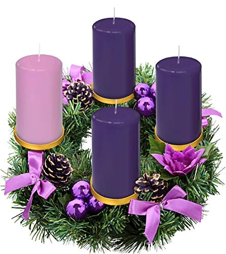 Purple Ribbon Advent Wreath Ring Candle Holder For Pillar Advent Candles - Large Size - Christmas Advent Wreaths Candleholder Stand - Advent Candle Decor - Advent Gifts 1 Purple Ribbon Advent Wreath Ring Candle Holder For Pillar Advent Candles - Large Size - Christmas Advent Wreaths Candleholder Stand - Advent Candle Decor - Advent Gifts
