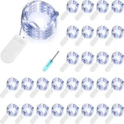 40 Pieces LED Fairy Lights Battery Operated Warm Cool White LED Lights For Holiday Birthday Wedding Night Party Garden Outdoor Decorations Silvery Copper Wire Lights With Screwdriver (Warm White) -Department 56 Shop 51w3IJnYIZL. AC