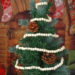 WILLBOND 3 Pieces 29.5 Feet Christmas Wooden Bead Garland Vintage Christmas Tree Bead Garland Round Bead Wreath For Christmas And Holiday Decorations (Beige) -Department 56 Shop 51w6ZV9zo5L
