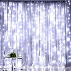 Fiee Fairy Curtain Lights,304 LED 9.8ftX9.8ft 30V 8Modes Safety Window Lights With Memory For Home Wedding Christmas Party Family Patio Lawn Garden Bedroom Outdoor Indoor Wall Decorations(Cool White) -Department 56 Shop 51wHihOHP4L. AC