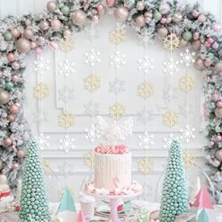 Winter Christmas Snowflake Hanging Decorations, Glitter Silver White Champagne Snowflakes Hanging Garland Christmas Party Decorations For Winter Wonderland Boys Girls Birthday Party Decorations -Department 56 Shop 51wIQwVmx4L