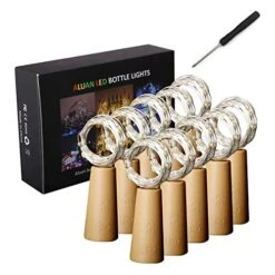 Aluan Wine Bottle Lights 10 Pack 12LED Cork Bottle Lights With Screwdriver Battery Operated Wine Cork Lights String Lights For Party Wedding Christmas Halloween Bar Jar Lamp Decor, Cool White -Department 56 Shop 51wMIN96SYL