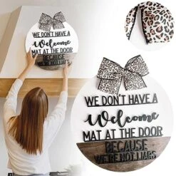 Akloker We Dont Have A Welcome Mat At The Door Hanging Doorplate Funny Wooden Front Door Hanger With Rope For Front Door/Window Wall Hanging Decor -Department 56 Shop 51wOF7YEmkL