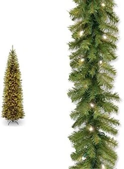National Tree Company Artificial Pre-Lit Slim Christmas Tree, Green, White Lights, 9 Feet & Pre-Lit Artificial Christmas Garland, Green, Crestwood Spruce, White Lights, 9 Feet -Department 56 Shop 51wPLIDseL. AC