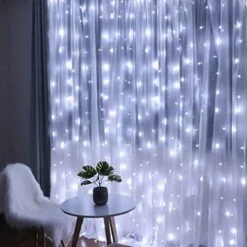Fiee Fairy Curtain Lights,304 LED 9.8ftX9.8ft 30V 8Modes Safety Window Lights With Memory For Home Wedding Christmas Party Family Patio Lawn Garden Bedroom Outdoor Indoor Wall Decorations(Cool White) -Department 56 Shop 51waVId1CHL