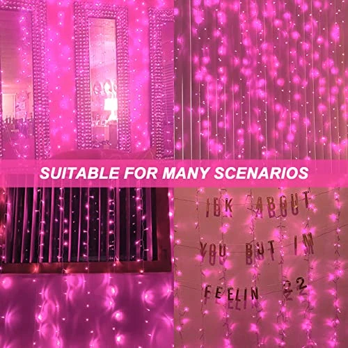 Amadecohome Curtain Lights, Pink 8 Modes LED String Lights For Garden, Teen Girls' Room, Party, Window, Wall And Valentines Day Decor 2 Amadecohome Curtain Lights, Pink 8 Modes LED String Lights For Garden, Teen Girls' Room, Party, Window, Wall And Valentines Day Decor - Image 2