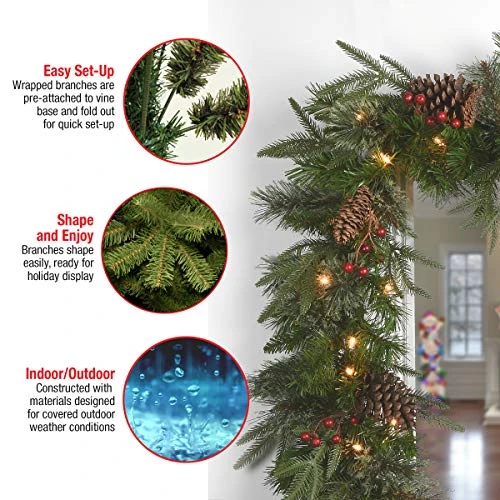 National Tree Company Pre-Lit 'Feel Real' Artificial Christmas Garland, Green, Colonial Fir, White Lights, Decorated With Pine Cones, Plug In, Christmas Collection, 9 Feet 3 National Tree Company Pre-Lit 'Feel Real' Artificial Christmas Garland, Green, Colonial Fir, White Lights, Decorated With Pine Cones, Plug In, Christmas Collection, 9 Feet - Image 3