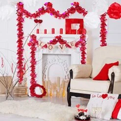 26.2 Feet Valentines Tinsel Garland Metallic Tinsel Twist Garland With Heart Ornament Valentines Tree Hanging Garland Decoration For Home Valentine's Day Decor (Red, Pink,Cute Style) -Department 56 Shop 51xwdGU8o8L