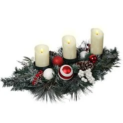 V&M VALERY MADELYN 30 Inch Traditional Red White Christmas Candle Holder With Berry Pine Cone And Ball Ornaments, Candle Holders Candelabrum Centerpiece For Tabletop Xmas Decor(Excluded Candles)