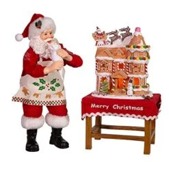 Kurt Adler 10.5-Inch Battery-Operated Fabriche Santa Decorating LED Gingerbread House Table Piece (JEL1203)