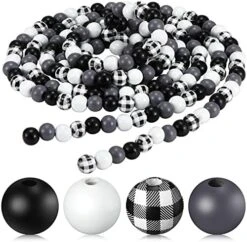 Wooden Bead Garland 108 Inch Tiered Tray Decor Buffalo Plaid Wood Bead Boho Garland Farmhouse Rustic Bead With Rope Wreath For Mantel Wall Hanging Home Decor (Black And White) -Department 56 Shop 51yuqqEYGL. AC