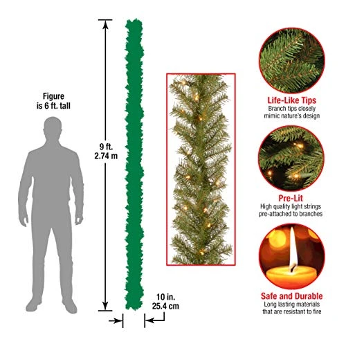 National Tree Company Pre-Lit Artificial Christmas Garland, Green, Norwood Fir, White Lights, Plug In, Christmas Collection, 9 Feet 2 National Tree Company Pre-Lit Artificial Christmas Garland, Green, Norwood Fir, White Lights, Plug In, Christmas Collection, 9 Feet - Image 2