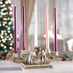 Needzo Advent Candle Holder, Gold Tone Holy Family Nativity Scene Centerpiece, Indoor Christmas Season Decoration, 11 X 6.5 Inches -Department 56 Shop 51yyHUoC0zL