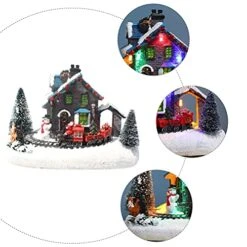 BESTOYARD Christmas House Village Snow River Santa Claus Train Scene LED Lighting Battery Operated LED Light Up Christmas Decoration Music Rendering Without Battery -Department 56 Shop 51z83R08wES