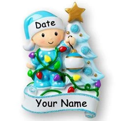 Personalized Baby Boy Christmas Ornament - Baby In Blue Pajamas With Christmas Tree Holiday Decoration - Baby's First Keepsake Ornament - Custom Name And Date -Department 56 Shop 51zEWNiEJYL