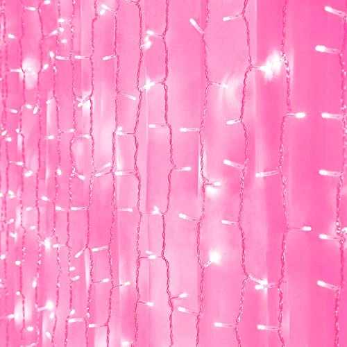 Amadecohome Curtain Lights, Pink 8 Modes LED String Lights For Garden, Teen Girls' Room, Party, Window, Wall And Valentines Day Decor 1 Amadecohome Curtain Lights, Pink 8 Modes LED String Lights For Garden, Teen Girls' Room, Party, Window, Wall And Valentines Day Decor