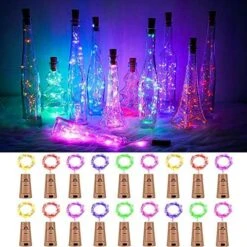 SunKite Wine Bottle String Lights With Cork,18 Pack 20 LED 2M Battery Operated Mini Silver Copper Wire Fairy Lights For DIY Party Wedding Table Centerpieces Decor (Colorful) -Department 56 Shop 51zg3i4MZsL. AC