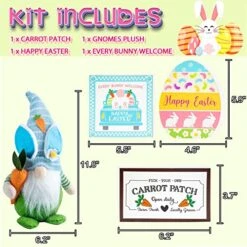 Easter Decorations - Easter Decor, 3 Cute Wooden Signs Gnomes Bunny Plush With Carrot - Farmhouse Rustic Tiered Tray Decor Items - Happy Spring Decorations For Home Indoor Table Mantle Office -Department 56 Shop 51zvTGVZkoL