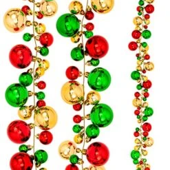 Whaline Christmas Ball Garland Ball Ornaments 6ft Bauble Garland Christmas Tree Ball Decorations Shatterproof Ball Ornament For Xmas Party Supplies, Indoor Outdoor Home Office, Red Green Gold