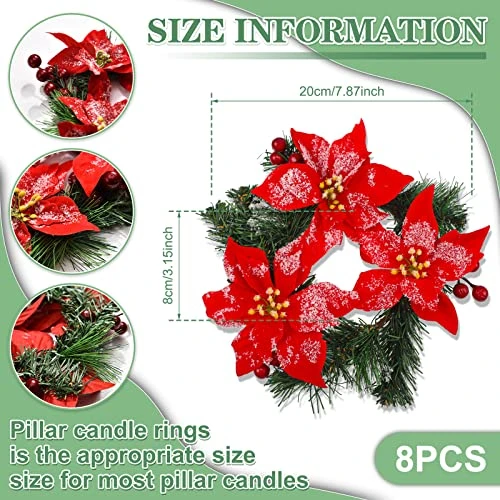 Civaner 10 Inch Christmas Candle Garland Poinsettia Flower Artificial Red Flowers Candle Rings Xmas Wreath Candle Holder For Christmas Wedding Birthday Party Holiday Home Bedroom Decorations(4 Pcs) 3 Civaner 10 Inch Christmas Candle Garland Poinsettia Flower Artificial Red Flowers Candle Rings Xmas Wreath Candle Holder For Christmas Wedding Birthday Party Holiday Home Bedroom Decorations(4 Pcs) - Image 3