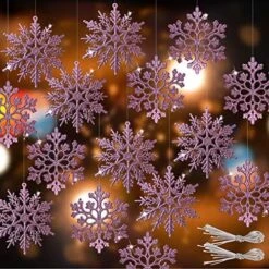 RECUTMS 40Pcs Plastic Snowflake Ornaments Christmas Glitter Snowflakes Hanging Crafts For Wedding Birthday Home Xmas Tree Window Door Accessories,4 Inches,2 Pattern (Champagne) -Department 56 Shop 612gSk3p75L. AC