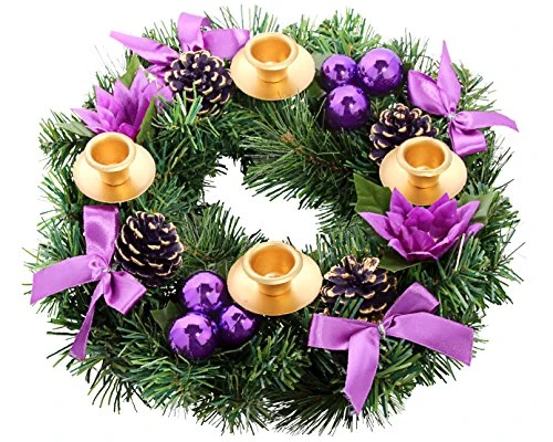 Purple Ribbon Christmas Advent Wreath - For Advent Calendar Season Candle Holder –Centerpiece Décor – Advent Candle Holder And X-mas Candles Decorations 1 Purple Ribbon Christmas Advent Wreath - For Advent Calendar Season Candle Holder –Centerpiece Décor – Advent Candle Holder And X-mas Candles Decorations