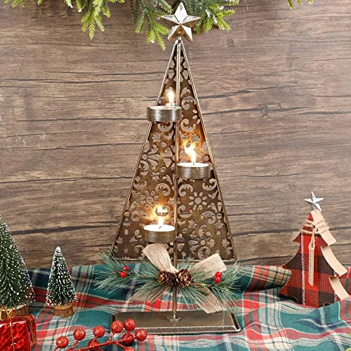 Winemana Tea Light Candle Holders, Christmas Decoration Xmas Tree Metal Tealights Candleholder With Pinecones, Christmas Tabletop Centerpieces For Home Kitchen Fireplace Mantle Holiday Party Decor 3 Winemana Tea Light Candle Holders, Christmas Decoration Xmas Tree Metal Tealights Candleholder With Pinecones, Christmas Tabletop Centerpieces For Home Kitchen Fireplace Mantle Holiday Party Decor - Image 3
