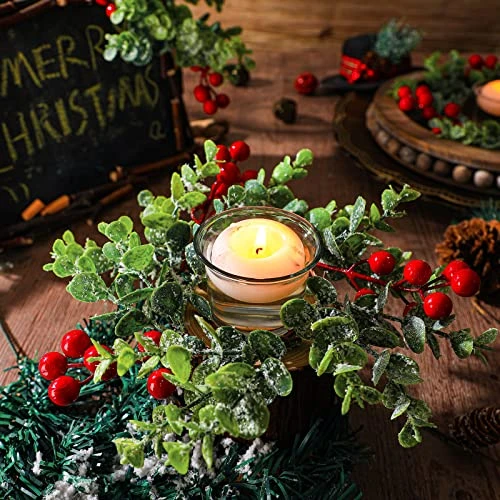 Sumind Christmas Candle Rings Votive Candle Holders Artificial Red Berries Mini Rings Wreaths For Candles Christmas Candle Holder Candle Wreaths Rings Christmas Decorations (Red,18 Pieces) 2 Sumind Christmas Candle Rings Votive Candle Holders Artificial Red Berries Mini Rings Wreaths For Candles Christmas Candle Holder Candle Wreaths Rings Christmas Decorations (Red,18 Pieces) - Image 2