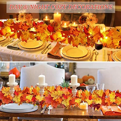 2 Pack Fall Decor Maple Leaves Garland With Lights Battery Operated Fall Thanksgiving Decorations Garland For Home Porch Front Door Table Mantle Outdoor Autumn Harvest Halloween Decor, 11.8Ft 40LED 3 2 Pack Fall Decor Maple Leaves Garland With Lights Battery Operated Fall Thanksgiving Decorations Garland For Home Porch Front Door Table Mantle Outdoor Autumn Harvest Halloween Decor, 11.8Ft 40LED - Image 3