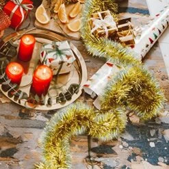 50ft Sparkle Gold Silver Christmas Tree Tinsel Twist Garland, Metallic Extra Long For Party, Birthday New Years Decoration -Department 56 Shop 6189aQEHkpL