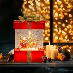 PEIDUO Christmas Snow Globe Lighted Lantern With Music Boxes Animated ,Santa Claus Glittering Lantern Lamp Lantern For Christmas Home Decoration, Holidays Home Tabletop Decor, 3 AA Battery Or USB