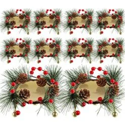 20 Pieces Mini Christmas Wreath Christmas Candle Holder For Pillar Candles, 10 Pieces Votive Candle Berry Ring With Pinecones And 10 Pieces Metal Candle Holders For Wedding Christmas Party Decoration