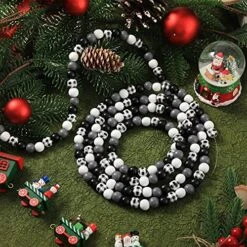 Wooden Bead Garland 108 Inch Tiered Tray Decor Buffalo Plaid Wood Bead Boho Garland Farmhouse Rustic Bead With Rope Wreath For Mantel Wall Hanging Home Decor (Black And White)